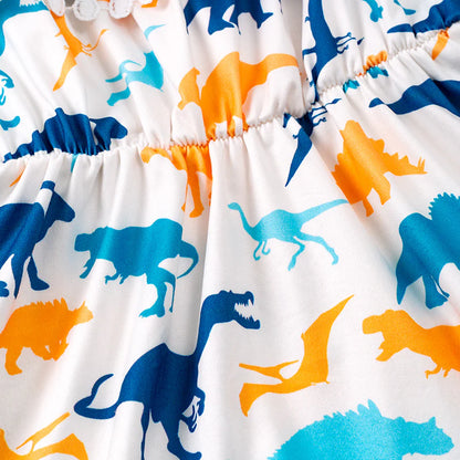 Blue/Mustard Dinosaur Pom Dress