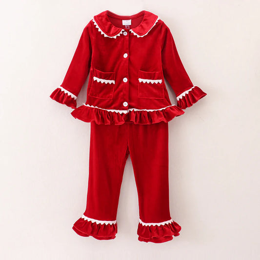 Red Velvet Ruffle Pajamas