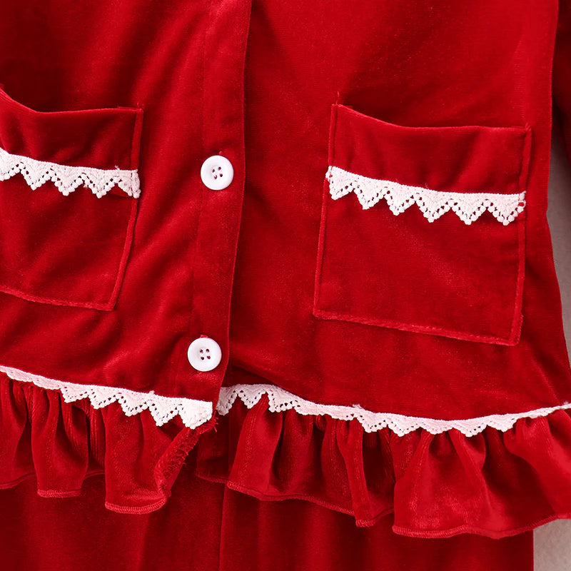 Red Velvet Ruffle Pajamas