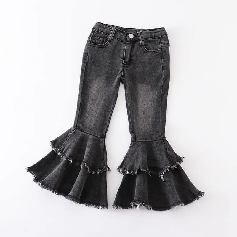 Black Double Ruffle Denim Jeans