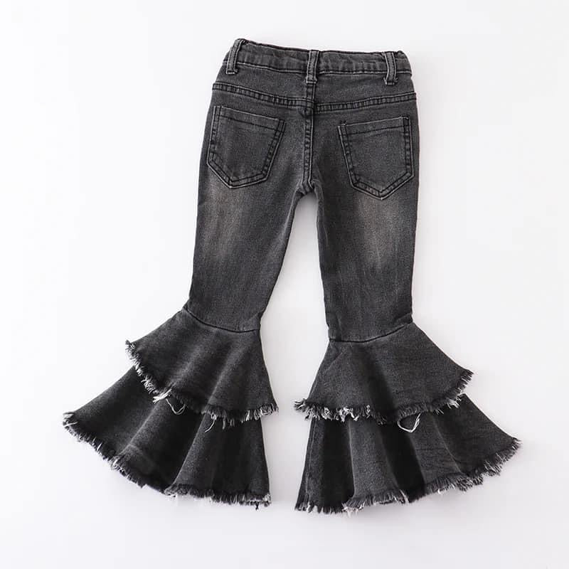 Black Double Ruffle Denim Jeans