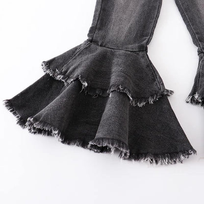 Black Double Ruffle Denim Jeans